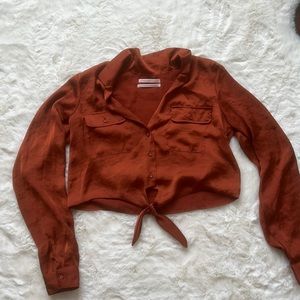 Satin cropped button up